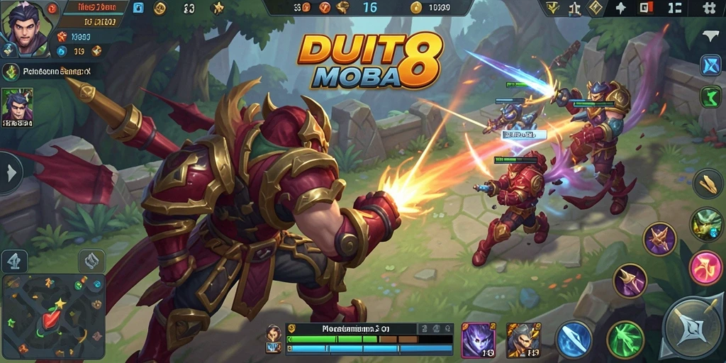 Tampilan mendebarkan dari gameplay MOBA DUIT8.