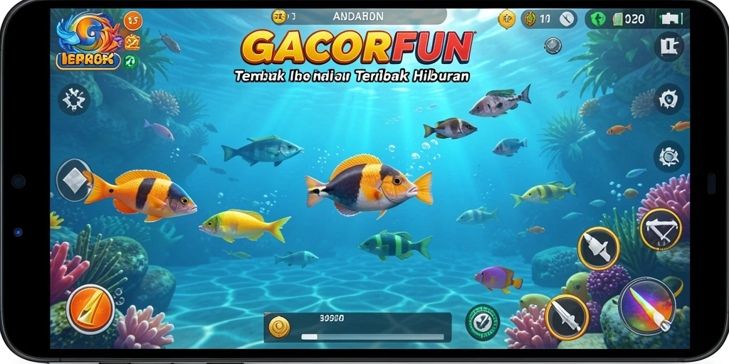 Tampilan gameplay GACORFUN yang menarik saat memburu ikan.