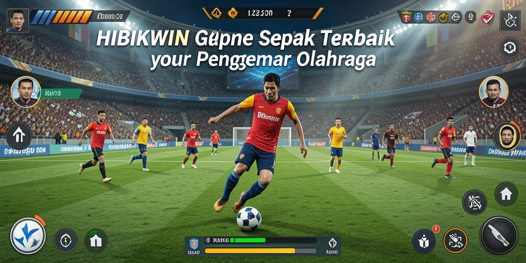 Tampilan HIBIKWIN yang menampilkan aksi sepak bola yang intens.