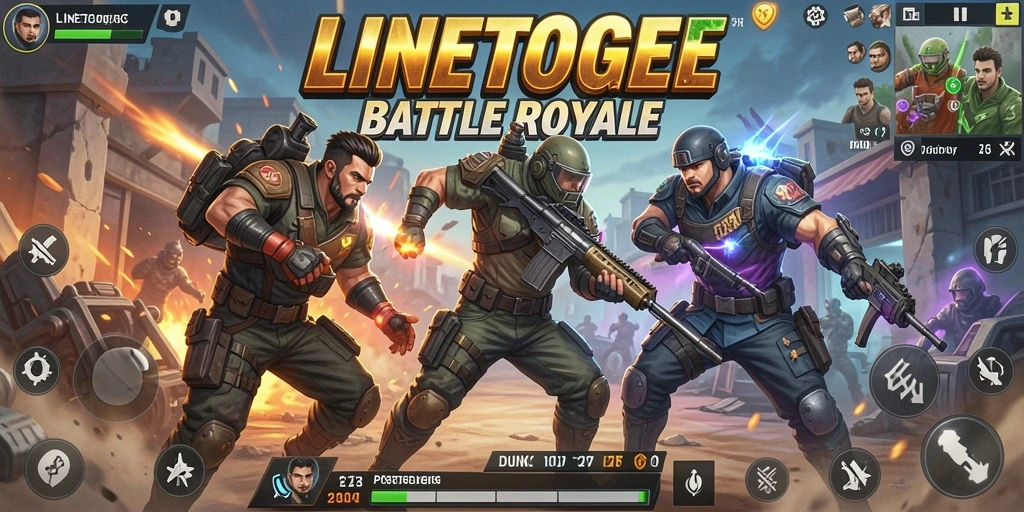 Tampilan gameplay intens dari <strong>LINETOGEL</strong> dengan pertarungan epik di medan Battle Royale.