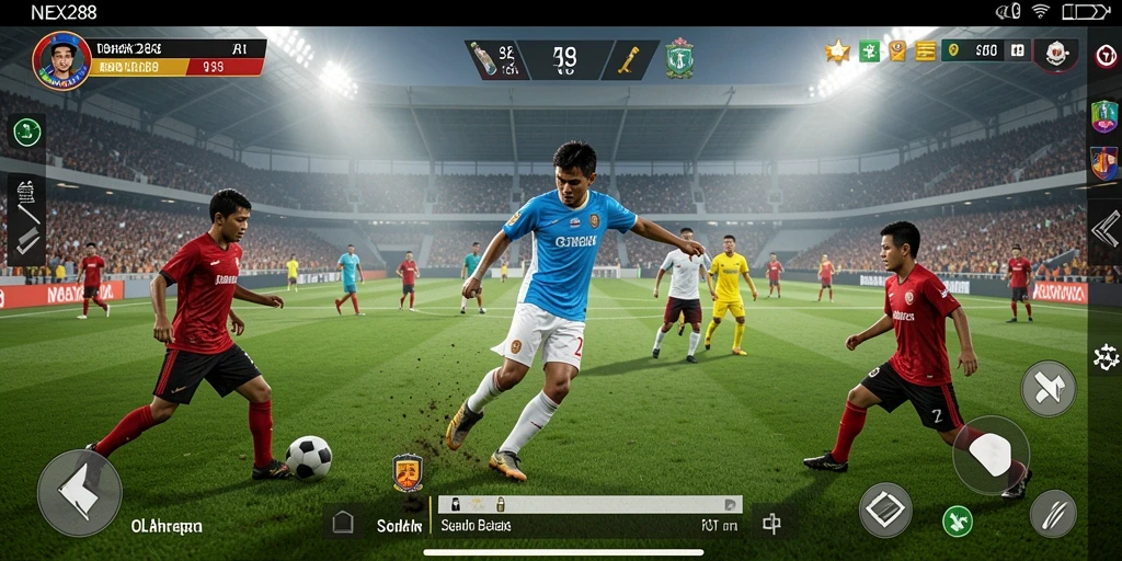 Tampilan gameplay menegangkan dalam NEX288 saat pertandingan sepak bola berlangsung.