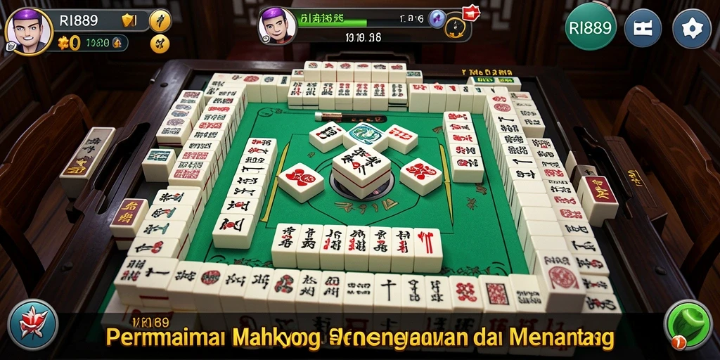 Tampilan gameplay <strong>RI889</strong> yang menampilkan ubin Mahjong yang berwarna-warni.