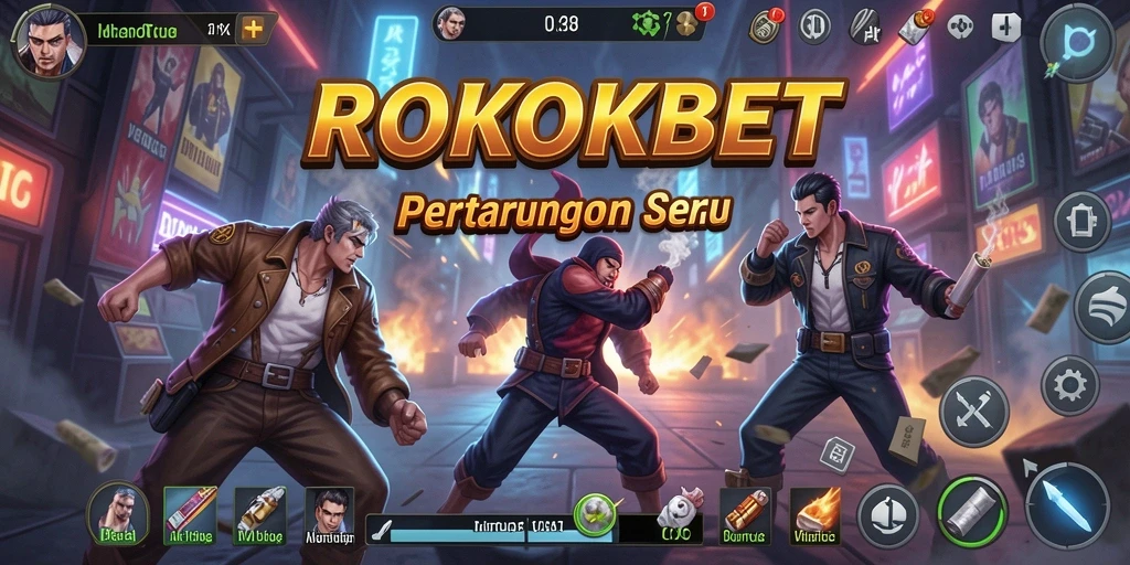 Tangkapan layar gameplay ROKOKBET menampilkan karakter dalam pertarungan epik.