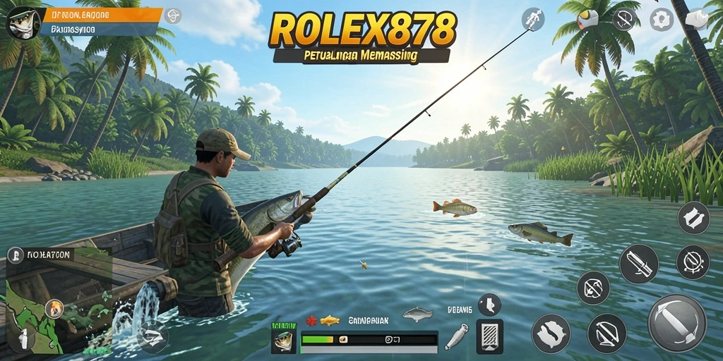 Tampilan gameplay <strong>ROLEX878</strong> yang menunjukkan momen menarik saat memancing.