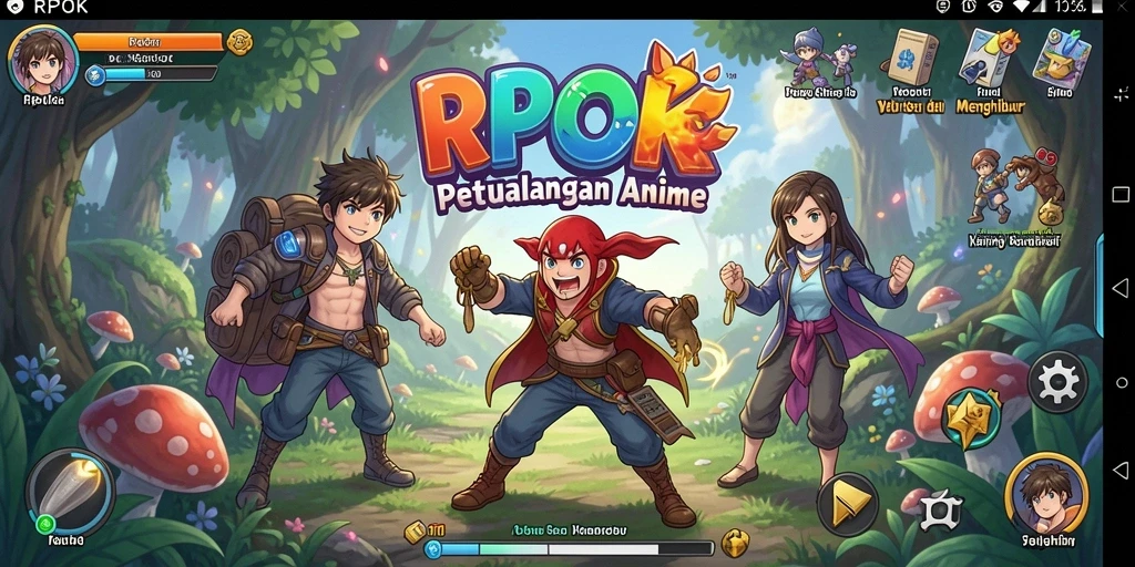 Gameplay RPOK dengan karakter dan aksi anime yang menarik.